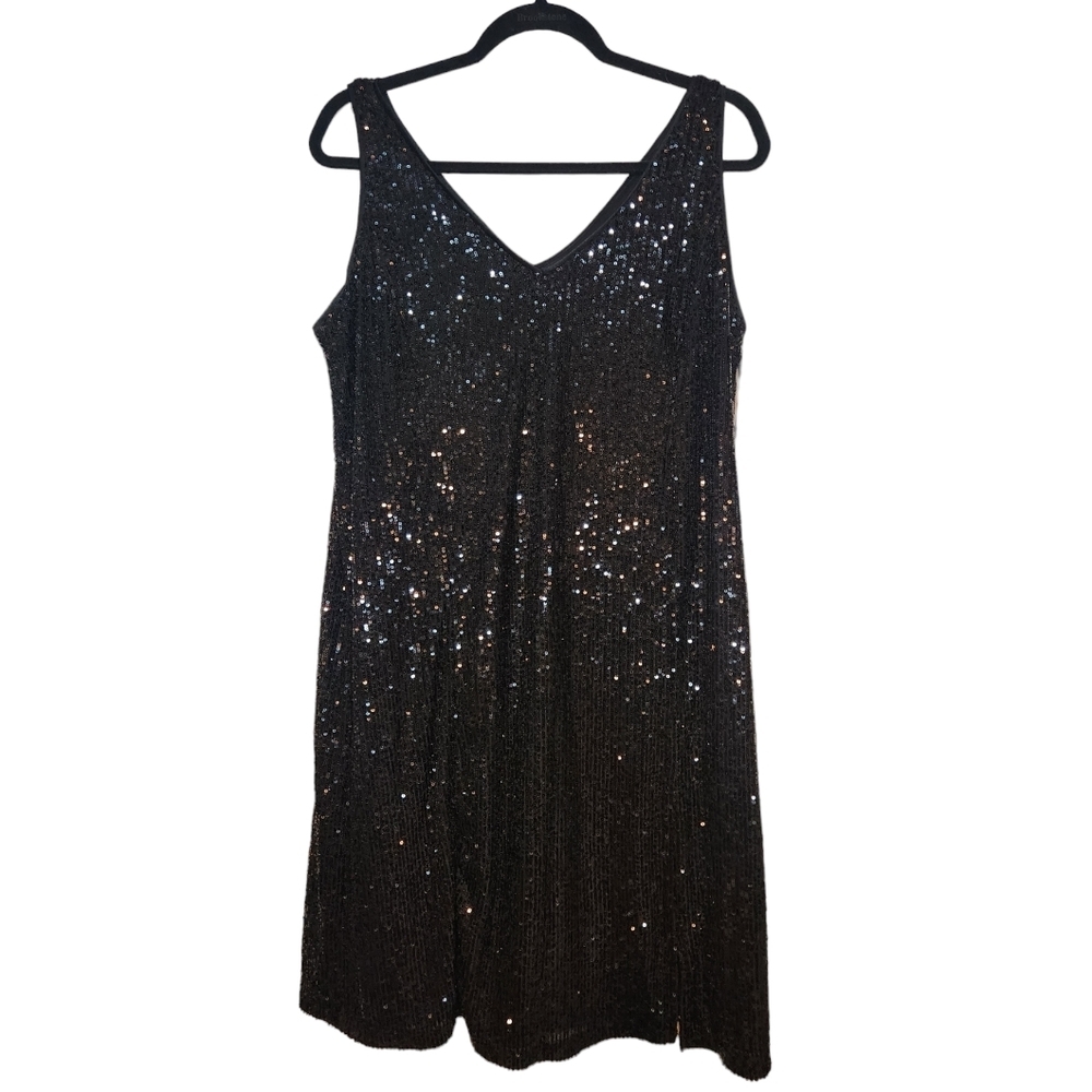 1. State Phoebe Slip Rich Black Time Sequins Dress Size 14W Above Knee Cocktail - Picture 3 of 6